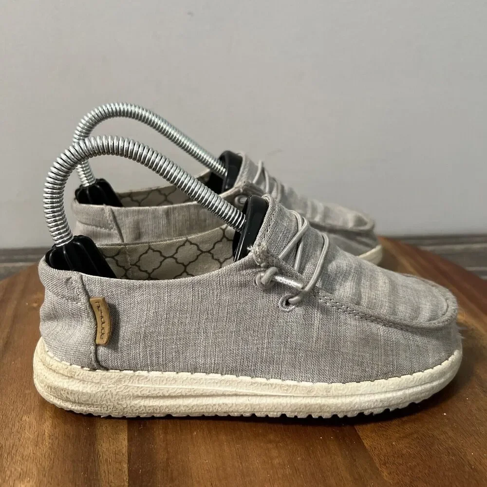 Hey Dude Linen Gray Wendy Youth Size K11 Slip On Sneaker Shoes